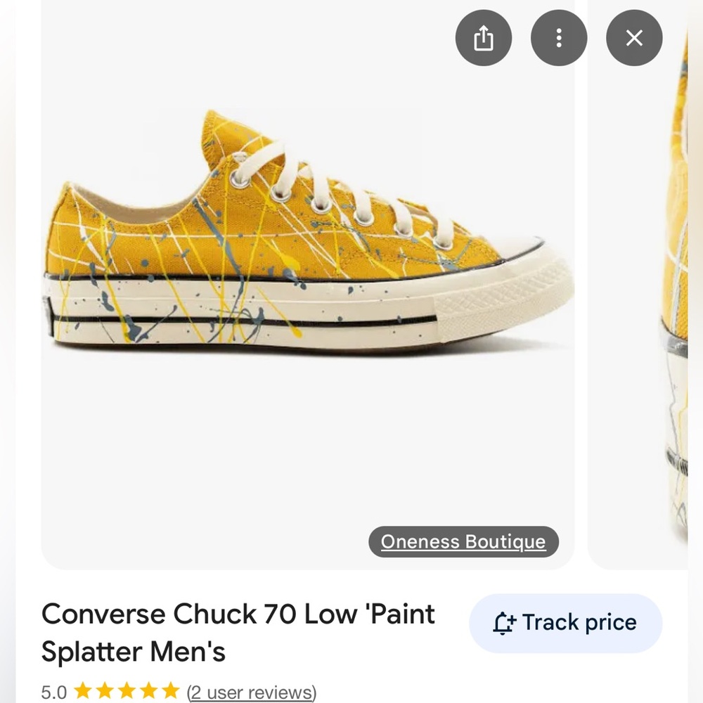 Converse Chuck 70 Low Gold Sunflower Paint Splatter Sneakers Men’s 9, woman’s 11